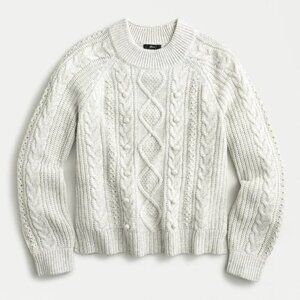 J.Crew Cable Knit Lambs Wool Pom-Pom Sweater Cozy Relaxed Fit Winter Christmas